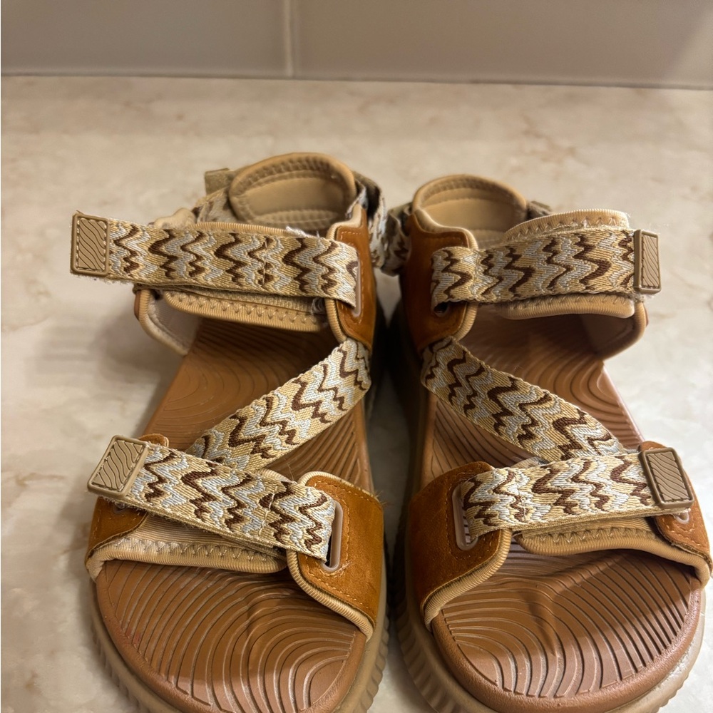 Tan and Cream Women's Sandals
